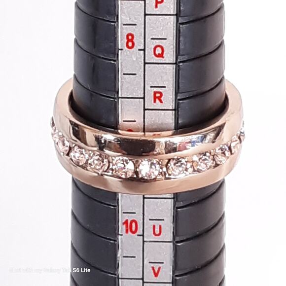 Rose Gold Tone Band Ring Sparkling Clear Stone Accents - Picture 7 of 7